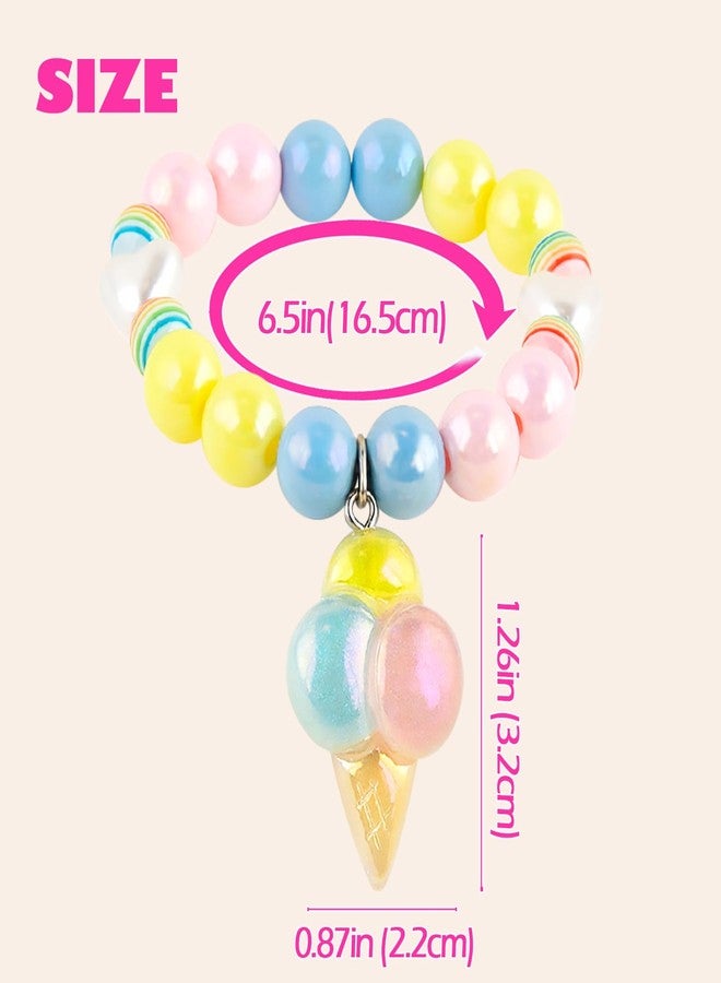 Niceup 6PCS Unicorn Bracelets Party Favor for Girls 4-6 Kids Jewelry Gift with Unicorn Ice Cream Cupcake Rainbow Popsicle Cloud Pendant for Birthday Party Gifts Dress-up Play Jewelry - Image 4
